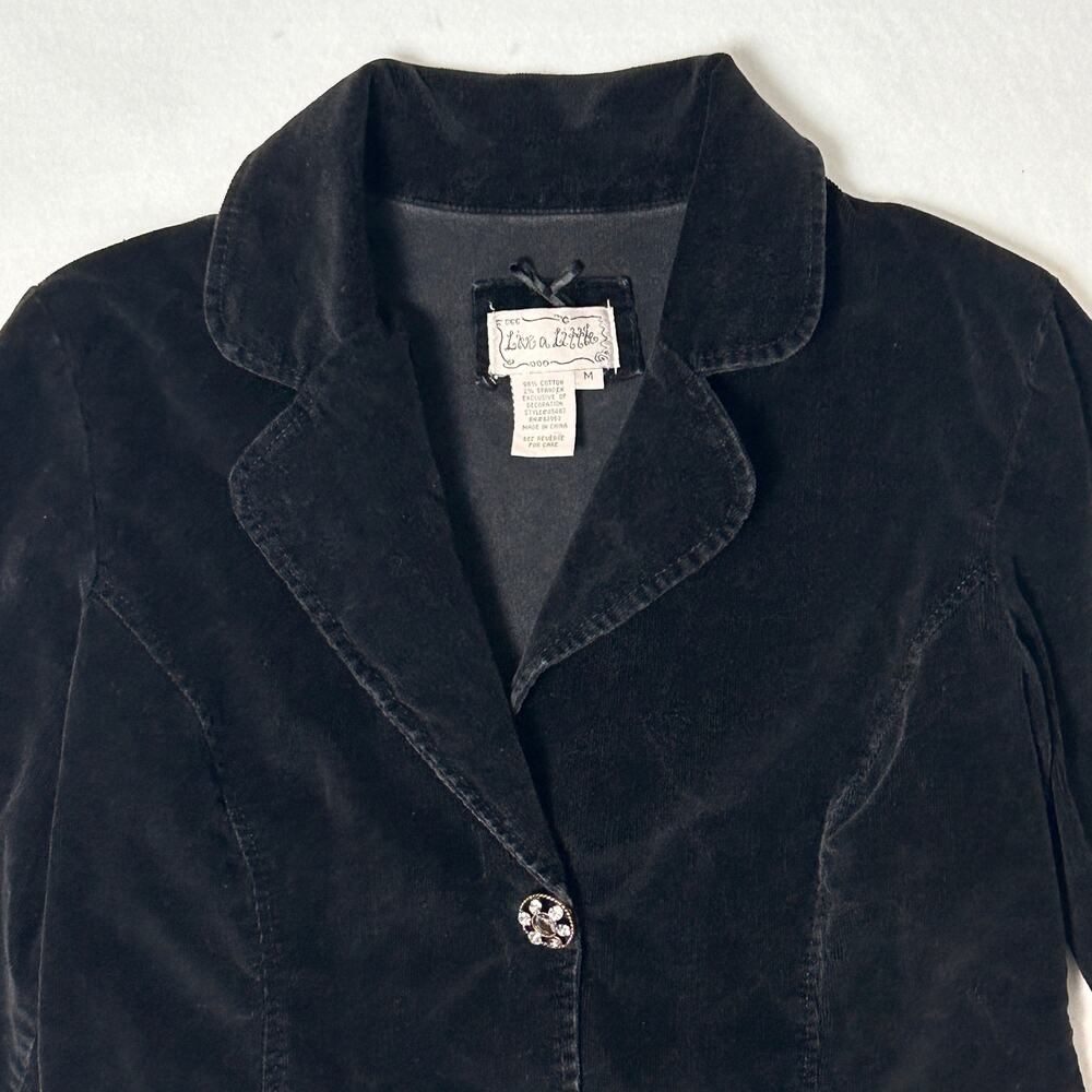 Vintage Y2K Velvet Blazer Women's Cropped WhimsiGoth Office Black Jacket Size M - Picture 2 of 9